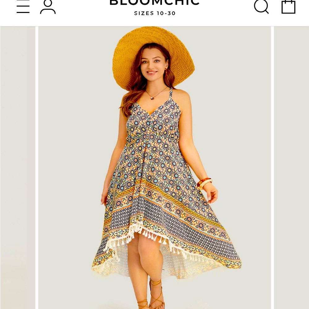 Bandana Pocket High Low Hem Wrap Tassels Trim Cami Dress
